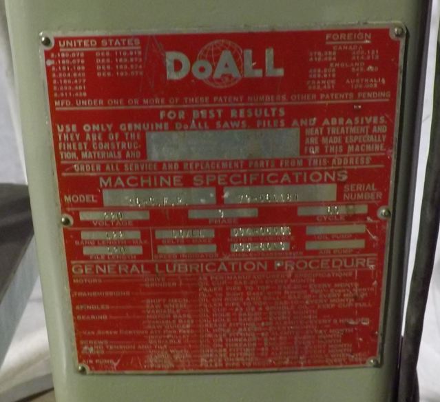 16" DoALL ... VERTICAL BANDSAW ... BLADE WELDER